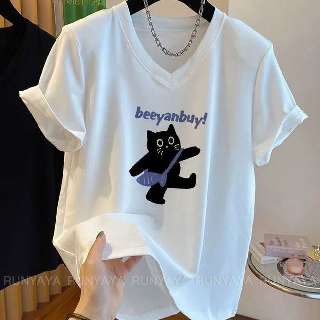 브이넥 반팔 티셔츠 빅사이즈 캐주얼 와이드티 봄 여름 오버핏 이너티 상의 박시티 D88U