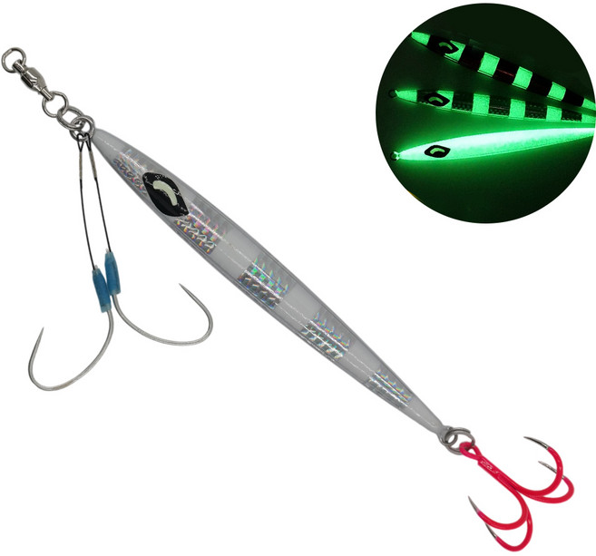 슈퍼 야광 고등어 갈치 메탈 지그 바늘 훅 풀세트 제브라 60g-150g, 1개, 100g, 2 제브라 실버(수퍼야광)