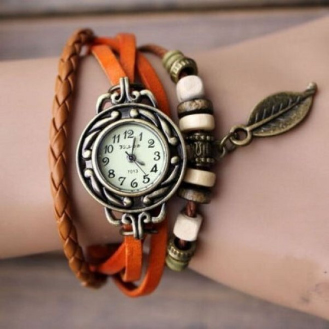 주황색 원형 뱅글 손목 시계 장식 패션 선물 고전 팔찌 기념 휴가 남녀 공용 선물용 스토어 아날로그 캐주얼 포인트 데일리 생일 선물 여성시계 여자시계 패션시계 뽀띠나