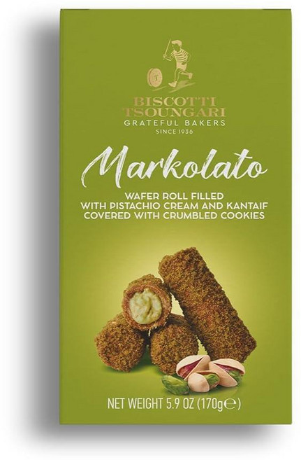 Biscotti Tsoungari -Markolato- 피스타치오-카타이피 크림이 들어 웨이퍼 롤 두바이 스타일 170g (5.99온스) 203600, 1