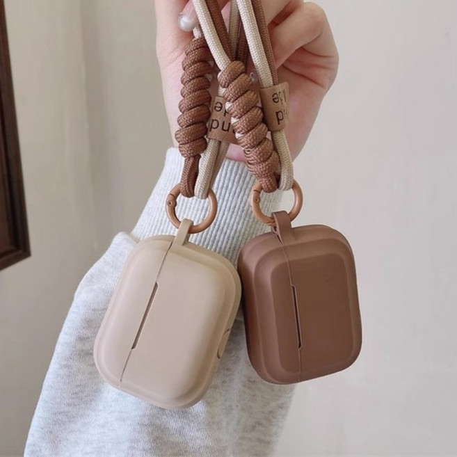 ANKHIR 심플 스트랩 실리콘 에어팟케이스, 브라운, 프로