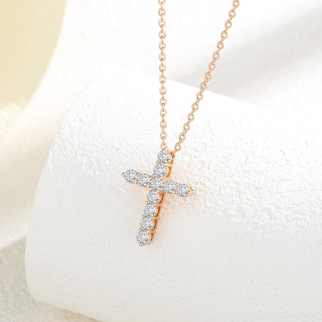 여자 18K 금목걸이 십자가 다이아 펜던트 데일리 목걸이 심플 생일 결혼기념일 선물 ZSSZ-015