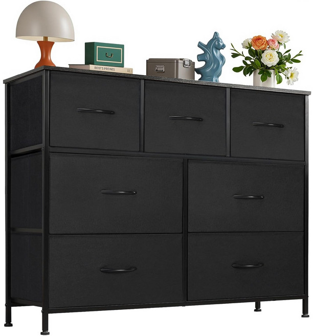 모아니스 패브릭 서랍장, 블랙, 7단