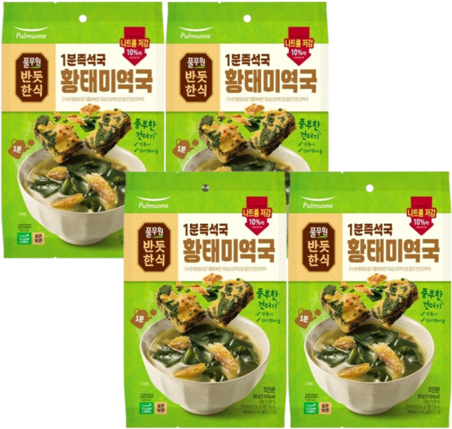 풀무원 1분즉석국 황태미역국, 4개, 30g