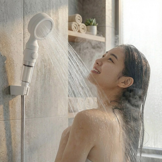 올라제 샤워기헤드 여행용샤워기 3단 수압조절 샤워헤드 필터, 화이트, 1개