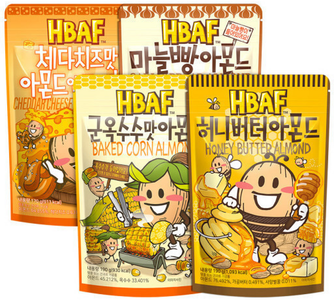 HBAF 바프 아몬드 세트 (허니버터/군옥수수/마늘빵/체다치즈), 4개, 170g