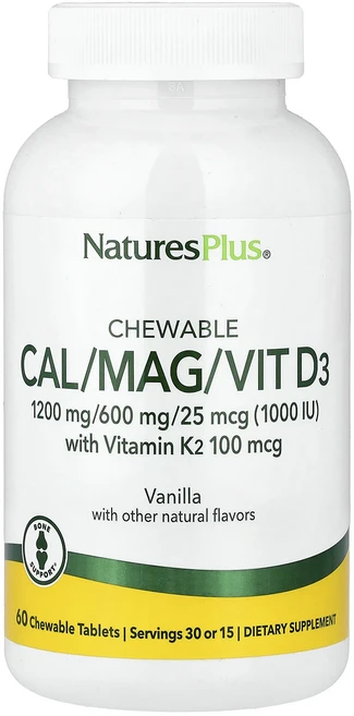 NaturesPlus 츄어블 비타민K2 함유 Cal/Mag/VitD3 바닐라 츄어블정 60정, NaturesPlus츄어블비타민K2함유CalMagVit, 1개 - 쿠팡