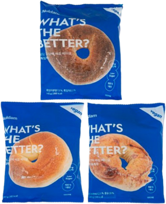 널담 고단백 배꼽 베이글 플레인 140g + 흑임자 140g + 크랜베리 & 호두 140g 세트 (냉동) 420g 1세트