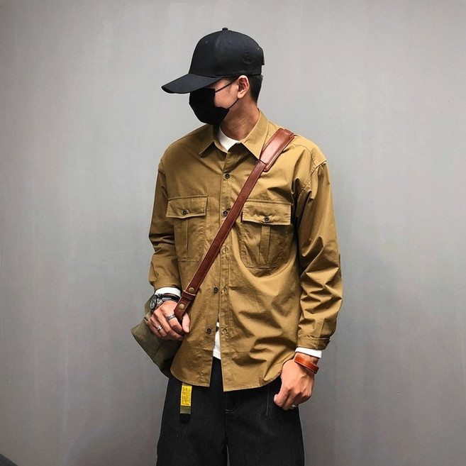 【美式復古潮】工裝襯衫 男裝襯衫 長袖襯衫 純棉襯衫 水洗襯衫 潮流襯衫 純棉水洗 多口袋設計 秋季日常穿搭 休閒百搭