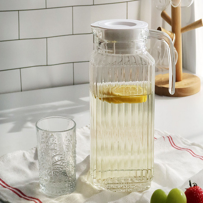 글라시스 플리츠 보리차 글라스 냉장고물병, 2개, 1100ml, 투명