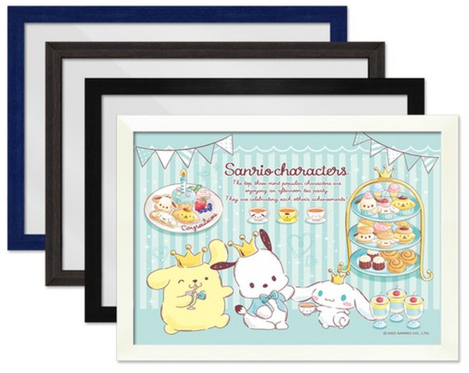 산리오 피에스타 퍼즐 150P+슬림우드 액자 세트, 브라운, 브라운, 1개