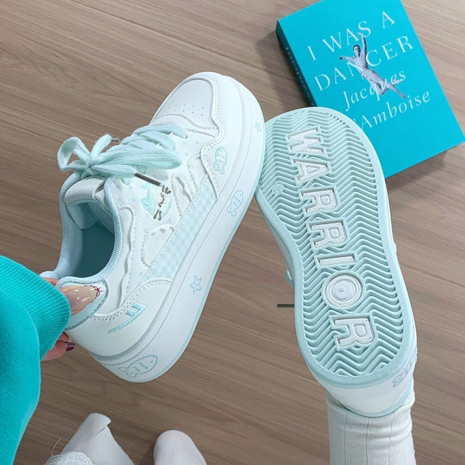 小魚圖案小白鞋女 韓版休閒厚底板鞋, 1個, 白淺藍【仙女款 】40 偏小半碼