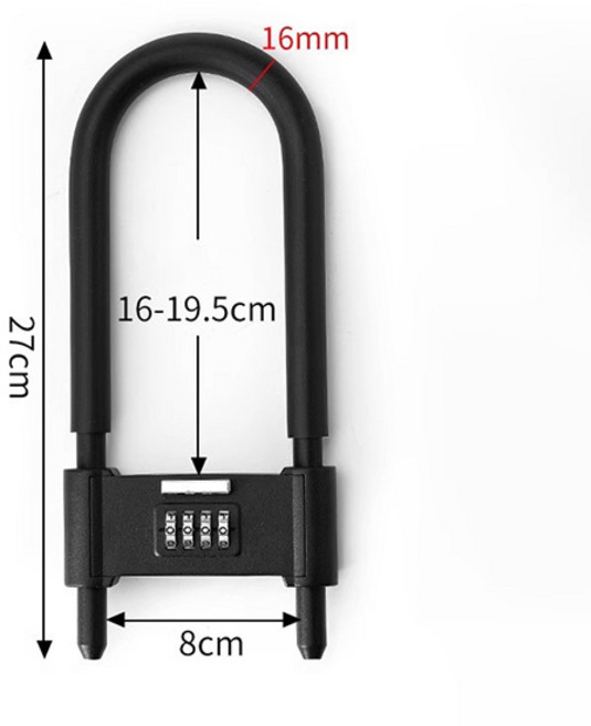 U자형 대형 비밀번호 잠금 자물쇠 방수 대문 도난방지, 1개, 블랙 27cm