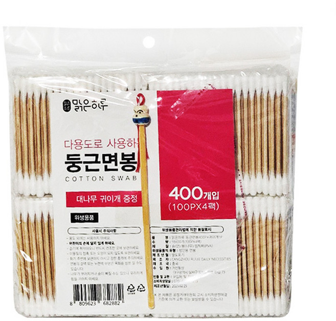 맑은하루 둥근면봉 400P 귀이개 1P, 1개