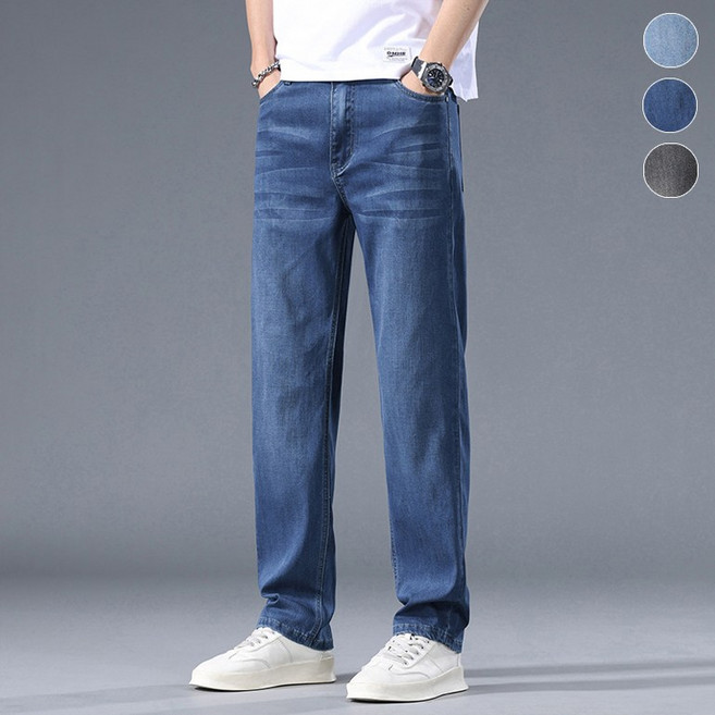 wassup 남자 청바지 여름용 얇은 텐셀데님팬츠 일자 슬랙스 쿨진 편한 빅 사이즈 팬츠