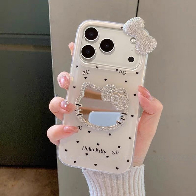TYREUS 하트 리본 거울 키티 아이폰17/16 호환 13미니 케이스
