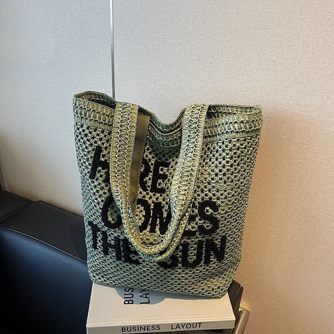 여성 여름 라탄 숄더백 캐주얼 비치 바캉스룩 메쉬백 심플 대용량 밀짚 가방 패션 토트백 YHY