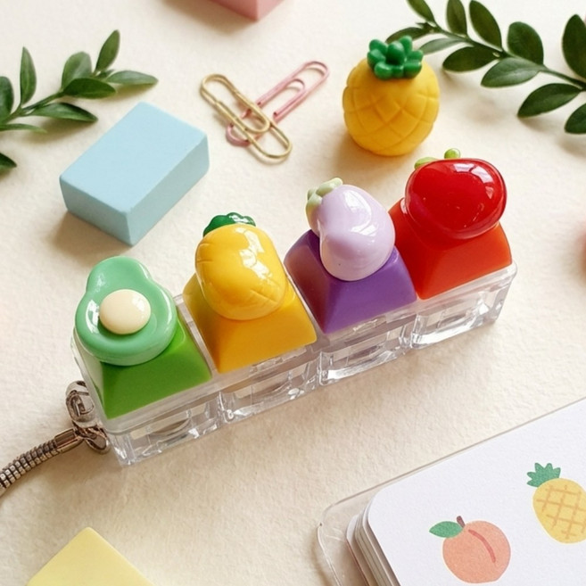 LED 키캡 키링 4구 키보드 키링 클릭커 파츠 포함 세트 DIY 만들기, 1개, 7.컬러풀-프룻A