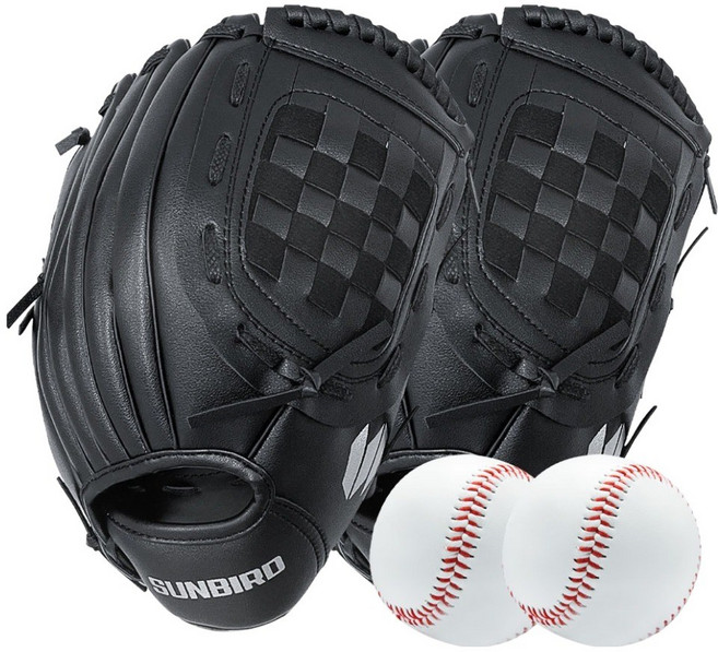 썬버드 올라운드 캐치볼 야구글러브 우투용 2p + 야구공 2p 세트, 블랙, 1세트