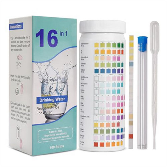 16-in-1 물 테스트 스트립 식수 테스트 키트 100 스트립 홈 수질 테스트 키트, 1개