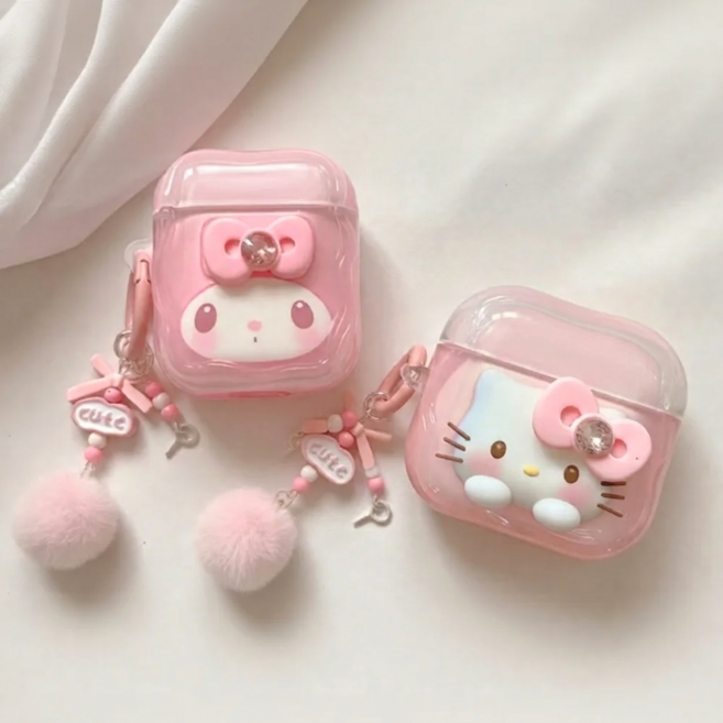 러브 리본 핑크 에어팟 키링 세트(모든기종 가능), 핑크 고양이, 1개, 에어팟1/2세대