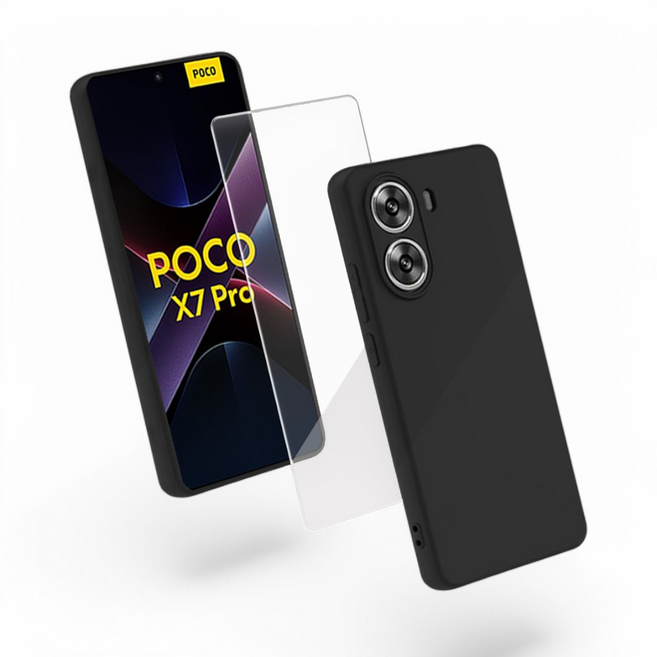 샤오미 포코 X7 PRO 매트블랙 풀커버 슬림핏 케이스 + 액정강화 방탄유리 필름