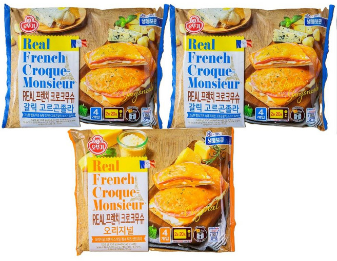 오뚜기 냉장_리얼 프렌치 크로크무슈 갈릭고르곤졸라 (130Gx4) 2개 / 오리지널 (130Gx4) 1개 520g, 1세트