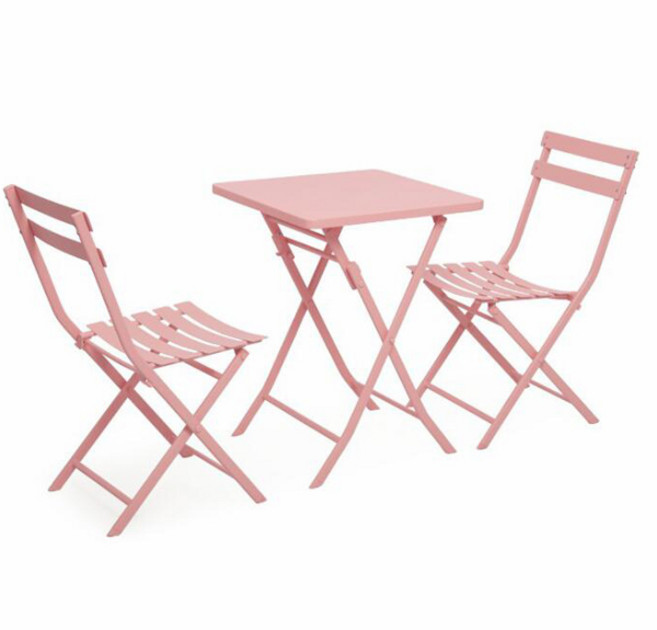 메블르 철제 접이식 사각 테이블 의자 세트, 핑크