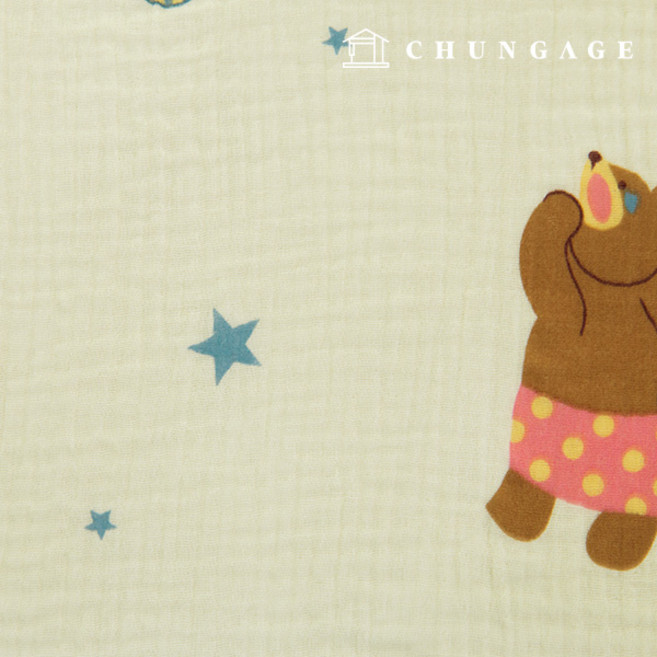 천가게 요루 이중 거즈원단 면 무형광 바이오워싱 천 꽃무늬 원단 체리 크림, 10) 꿈나라베어 크림