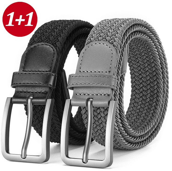 CKIRUV 남녀 공용 캔버스 탄성 벨트, 블랙+그레이, 2개