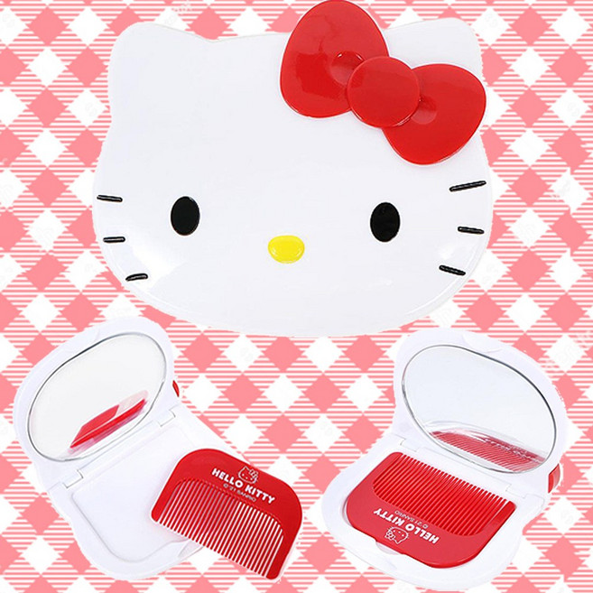 헬로키티 빗거울 세트 산리오 휴대용 손거울 빗 세트, 1개