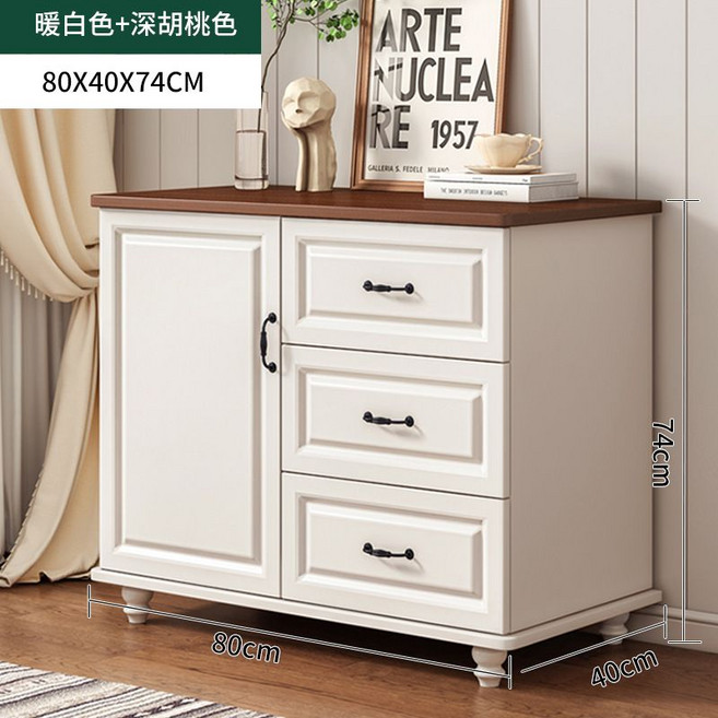 미국식 엔틱 서랍장 3단 4단 원목 수납장 1000 틈새 옷 정리함 침실 대용량 캐비닛, G. 80CM 화이트 + 딥 월넛 1 도어 3서랍장