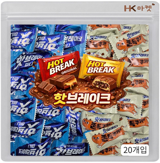 에이치케이마켓 핫브레이크 미니 초코바 2종 20개입 (오리지날 쫀득쿠키), 1개, 260g