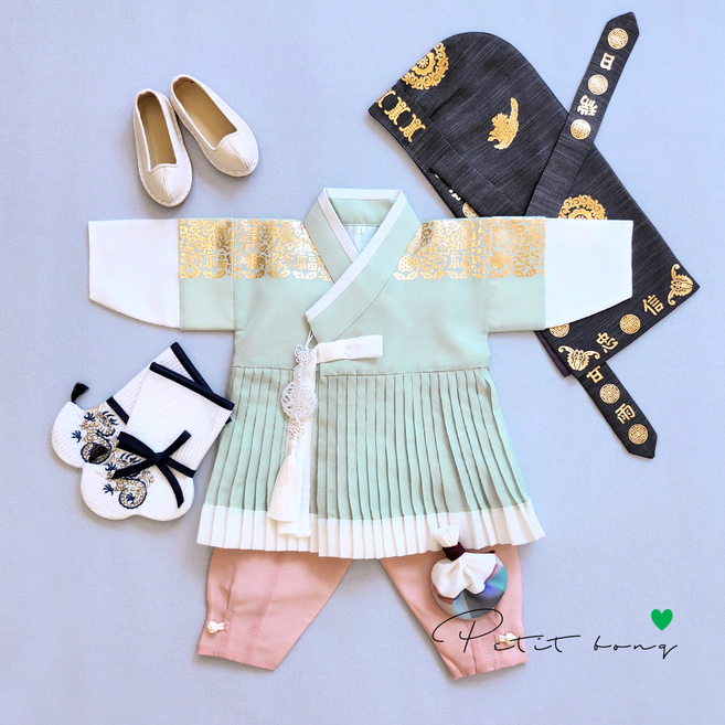 남아 왕자금박철릭 민트 / 유아 왕옷 주니어 초등 고급 왕자한복