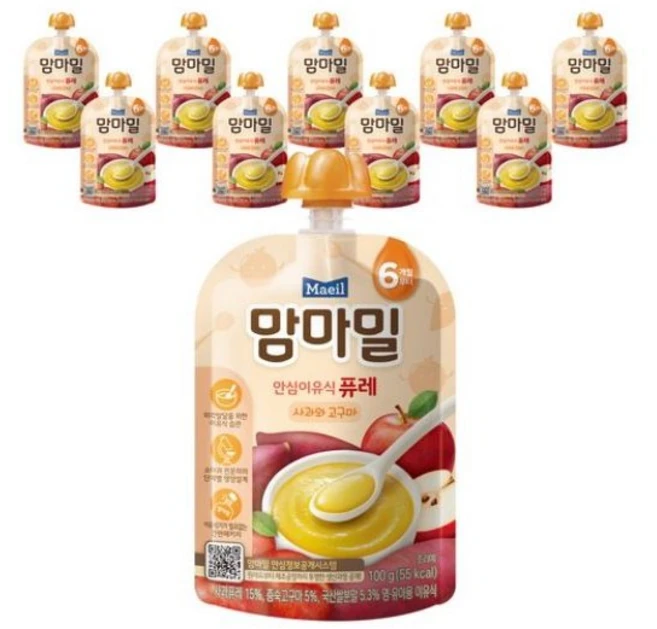 맘마밀 안심 이유식 퓨레 6개월부터, 100g, 8개, 사과+고구마 혼합맛 - 쿠팡