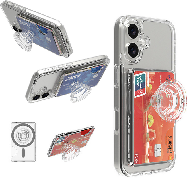 옐로우베이스 맥세이프 올인원 3장 카드지갑 그립톡 그립 홀더, 1개, 투명