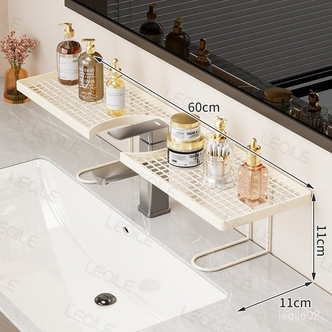 appa-44 무타공 흡착식 수납선반 욕실 거울장 앞 수전 정리함 주방 욕실 다용도 정리 선반, 흰색 대형