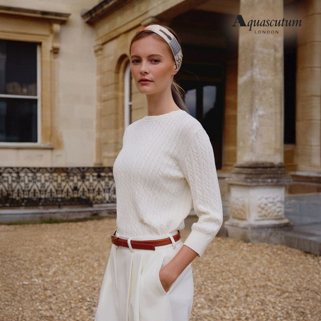 [초특가]26S/S 아쿠아스큐텀 기자코튼100 케이블니트3종