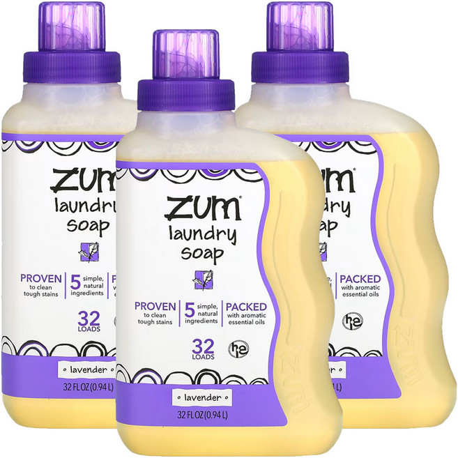 Zum Laundry 세탁 액상 물 비누 베이킹 소다 에센셜 코코넛 오일 940ml 3팩