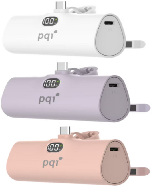 PQI 勁永 PD05 USB-C 20W 快充 口袋型 隨身行動電源 IPHONE15 可用 (白色/粉色/紫色), 紫色, 紫色