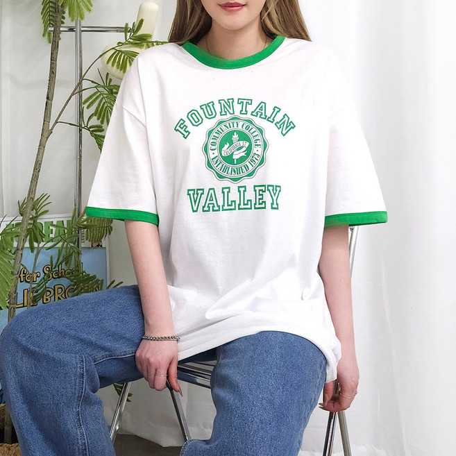 [제니블리] 컬리지 링거 반팔티 2XL 4COLOR // 55~88까지 루즈핏 오버사이즈 박스티 티셔츠 남녀공용 홈웨어