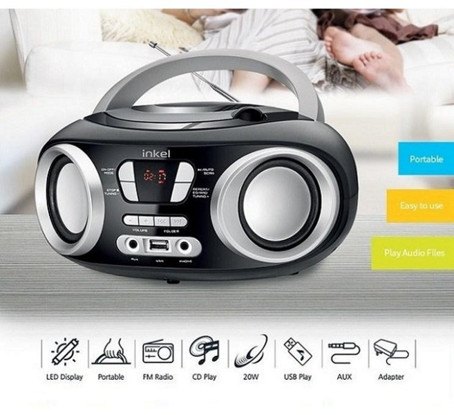 인켈 CD카세트 포터블 USB재생 AUX-IN FM라디오 학교 유치원-, 블랙, AZ358/61