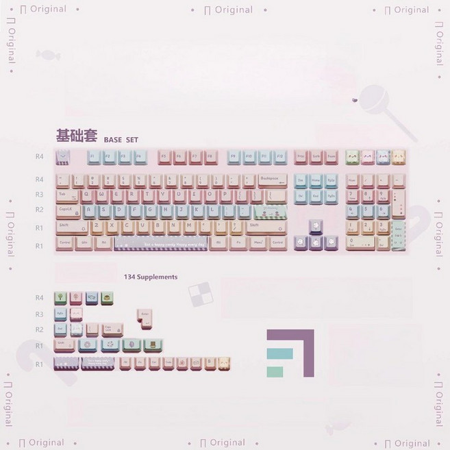 MX 기계식 키보드용 한국 키캡 캔디 130 키 MOA 체리 PBT 염료 다채로운 일본 KRJP 귀여운 핑크 파란색 한글, Cherry Candy