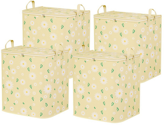 [2+2] 데이지꽃 대용량 리빙박스 패브릭 옷/이불정리함, 1세트, 데이지옐로우 4P