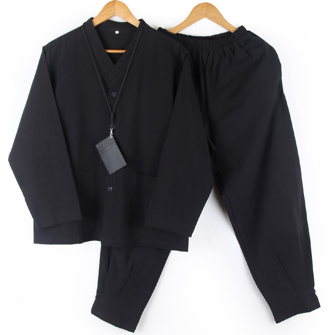 국내제작 봄 가을 면100% 선염 V넥 단추 생활한복 남자 한복코디 공용 개량한복 세트