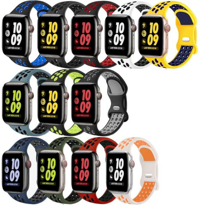 애플워치 스트랩 워치밴드 시계줄 12 Apple Watch 밴드와 호환되는 12팩 40mm 41mm 42mm 44mm 46mm 49mm 38mm 통기성 소프트 실리콘 스포츠, 44/45/46/49/42mm(Series 3/2/1), b. 12 Pack Colors (2)