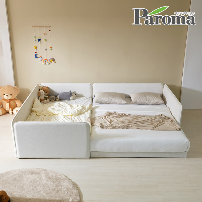 파로마 아이룸 높은 슬림 4면가드 저상형 패브릭 패밀리 침대 SS+Q, 둥지형(크림화이트)SS+Q, 필렌체유로탑매트SS+Q