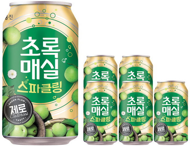 웅진 초록매실 스파클링 제로, 350ml, 6개