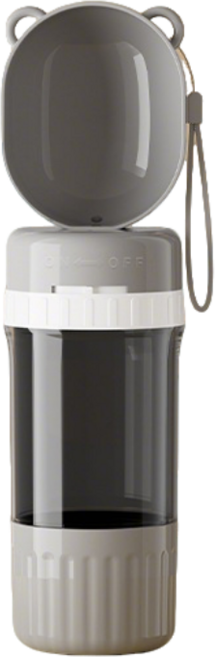 애완동물 야외 물병 휴대용 워터 디스펜서 2in1 사료통 겸용, 1개, 회색