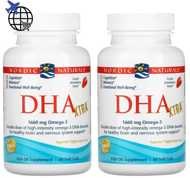 노르딕내츄럴스 DHA Xtra 비린내 없는 오메가3 피쉬오일 딸기맛 60정 2통 CHECKYOU - 쿠팡